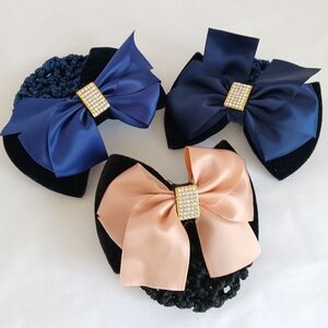 3 Elegant Hair Bows with Rhinestone Accent